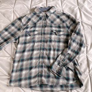Women’s Size Large Vintage-Style Gray and Blue Flannel - Great Condition